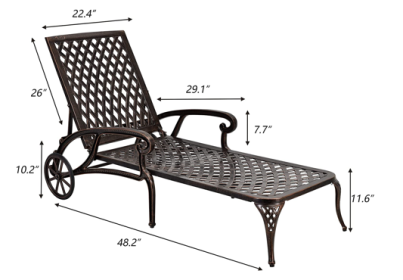 Chaise Lounge Outdoor; Cast Aluminum Lounge Chairs Set of 2 for Outside Pool Tanning Chairs with Adjustable Backrest and Moveable Wheels; Bronze