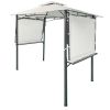 13Ft.Lx4.5Ft.W Iron Double Tiered Backyard Patio BBQ Grill Gazebo with Bar Counters&Extendable Shades, White