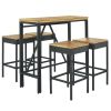 5-Piece Outdoor Patio Wicker Bar Set;  Garden PE Rattan Wicker Dining Table;  Square Stool Set;  Foldable Tabletop;  Acacia Wood Tabletop;  High-Dinin