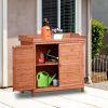 TOPMAX Outdoor 39" Potting Bench Table; Rustic Garden Wood Workstation Storage Cabinet Garden Shed with 2-Tier Shelves and Side Hook; Orange