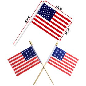 100 pcs Handheld American flag; Hand-waved flag; Independence Day flag; wooden or plastic flagpole; American flag; 14 * 21cm (Amount: 100 pcs, Material: Plastic)