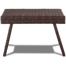 Folding PE Rattan Side Coffee Table Patio Garden Furniture (Color: Brown)