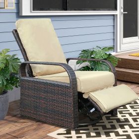 Outdoor Patio Rattan Wicker Swivel Recliner Chair;  Adjustable Reclining Chair 360Â¬âˆž Rotating with Water Resistant Cushions (Color: Khaki)