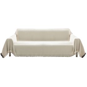 Chenille Couch Cover Universal Sofa Cover Sofa Slipcover for Pets Dogs Cats (Color: Cream, size: 71 x 134 in)