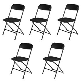 5 Pack Black Plastic Folding Chair;  Indoor Outdoor Portable Stackable Commercial Seat with Steel Frame 350lb. Capacity for Events Office Wedding Part (Color: Black)