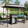 8 x 5 FT Grill Pergola Tent with Air Vent Double Tiered BBQ Gazebo Outdoor Barbecue Canopy, Khaki/Gray