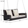 2-Person Wicker Hanging Porch Swing with Chains; Cushion; Pillow; Rattan Swing Bench for Garden; Backyard; Pond. (Brown Wicker; Beige Cushion)